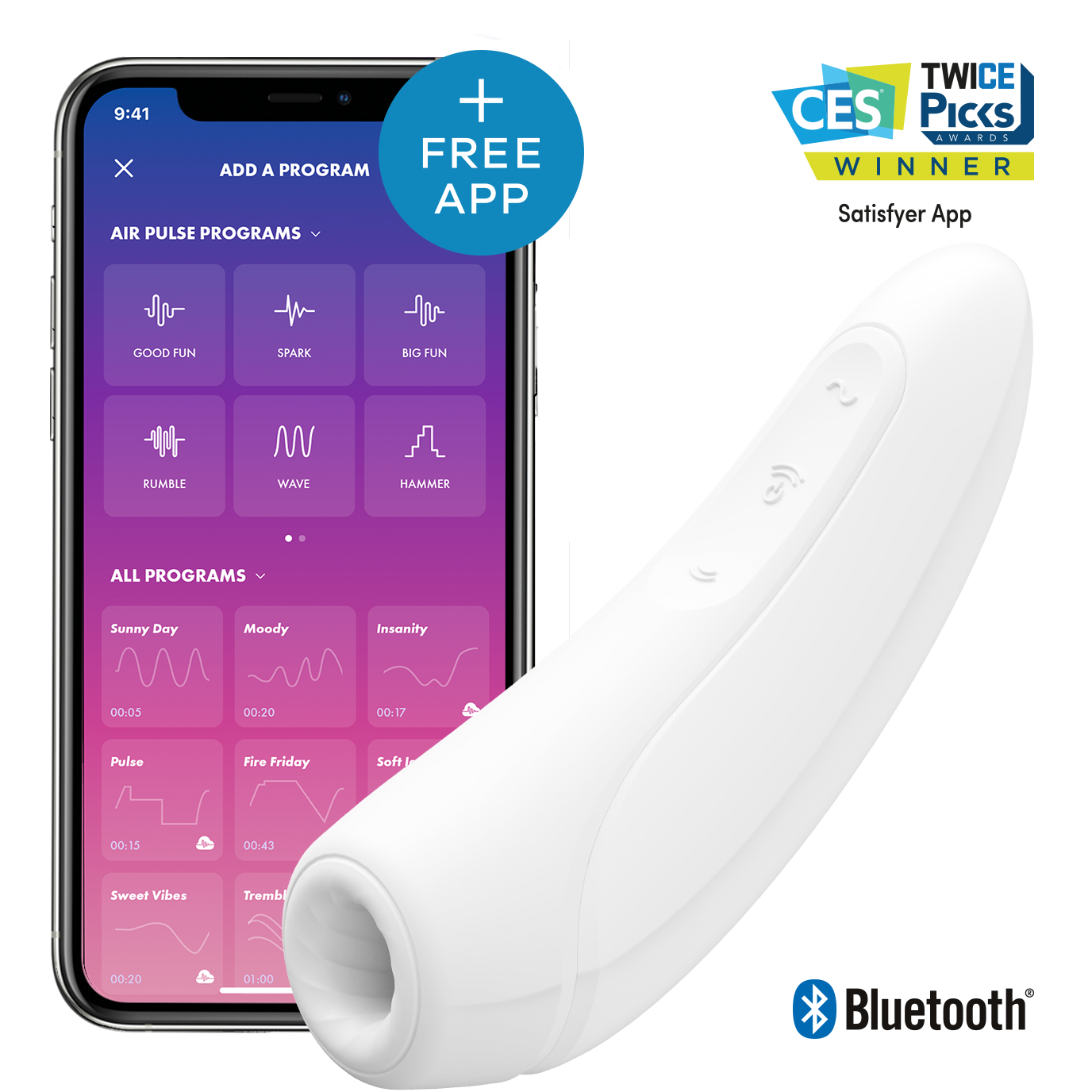 Satisfyer Curvy 1 estimulador de clitoris y punto G bluetooth con APP
